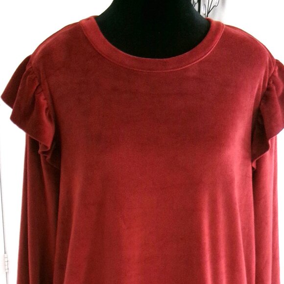 Like New Lauren Conrad Velour Rust Ruffle Long Sleeve Top Blouse XL Super Soft - Picture 2 of 9